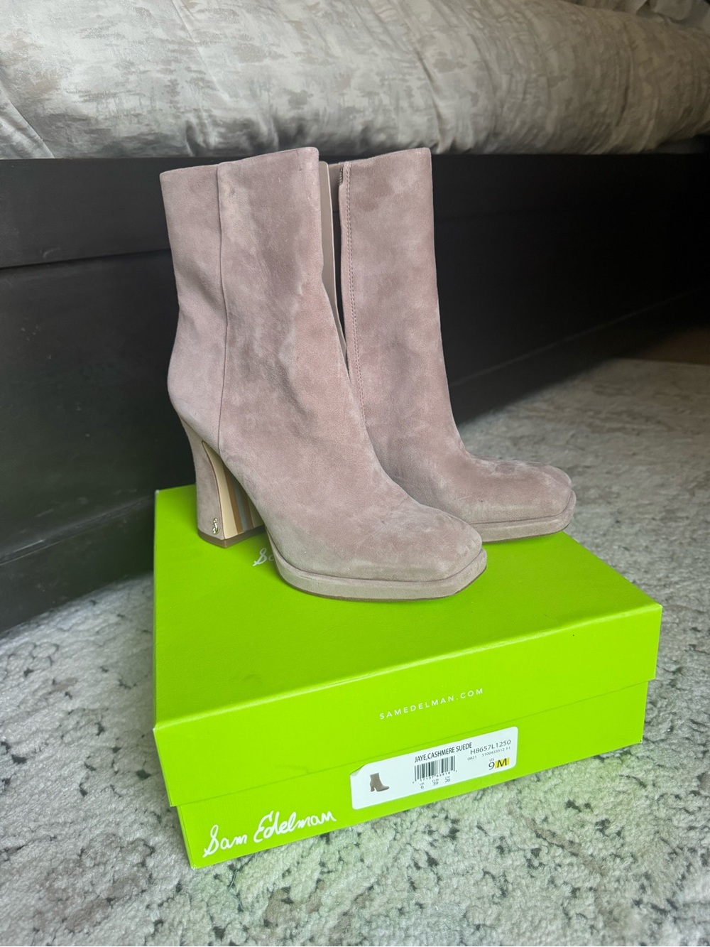Sam Edelman Blush Pink Suede Block Heel Ankle Boots